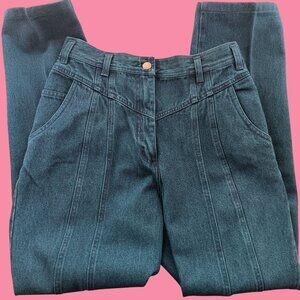 Vintage sz 6 28x29 Jeans High Waisted Denim Tapered Leg Green Stonewash 80s 90s